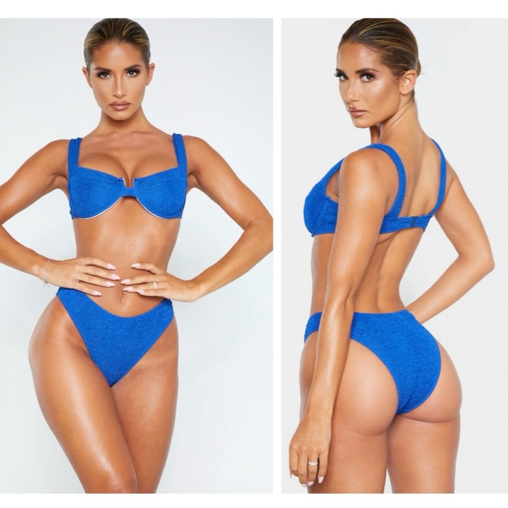 Pretty Little Thing Blue Mini Crinkle Underwired Square Neck Bikini Set